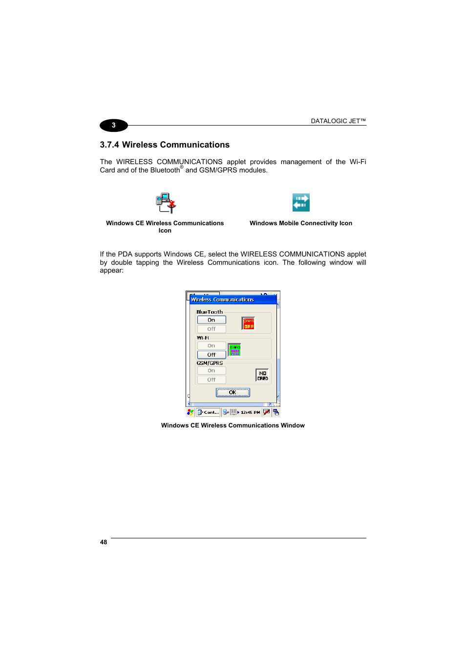 Wireless communications, 4 wireless communications | Datalogic Scanning Jet User Manual | Page 64 / 106