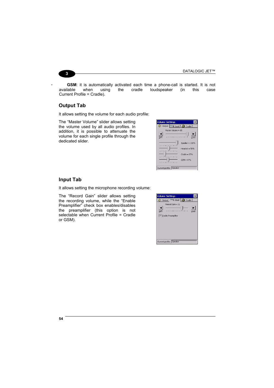 Output tab, Input tab | Datalogic Scanning Jet User Manual | Page 70 / 106