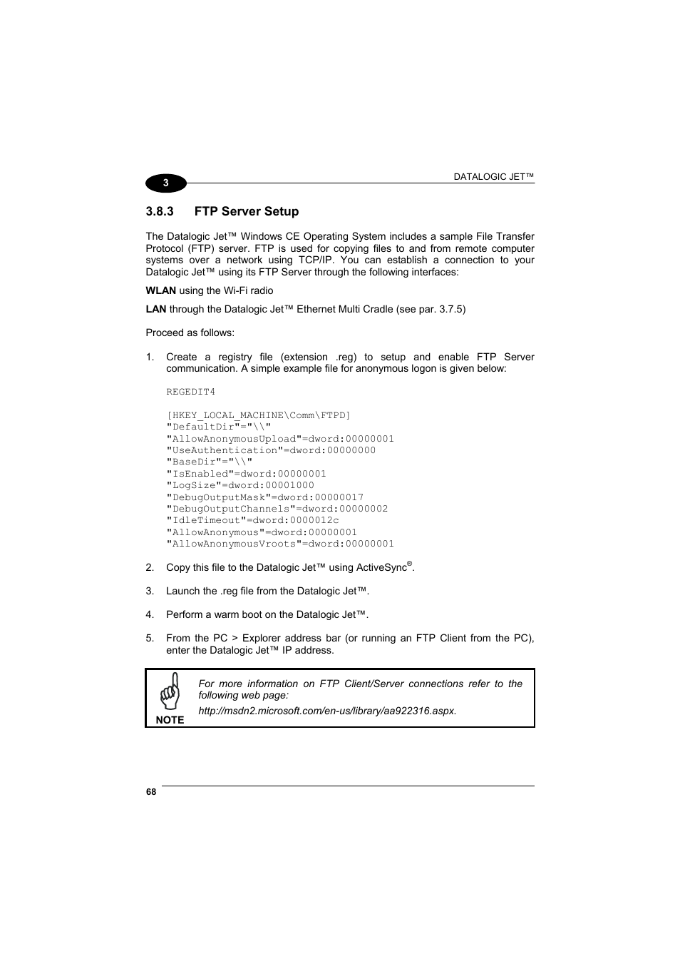 Ftp server setup | Datalogic Scanning Jet User Manual | Page 84 / 106