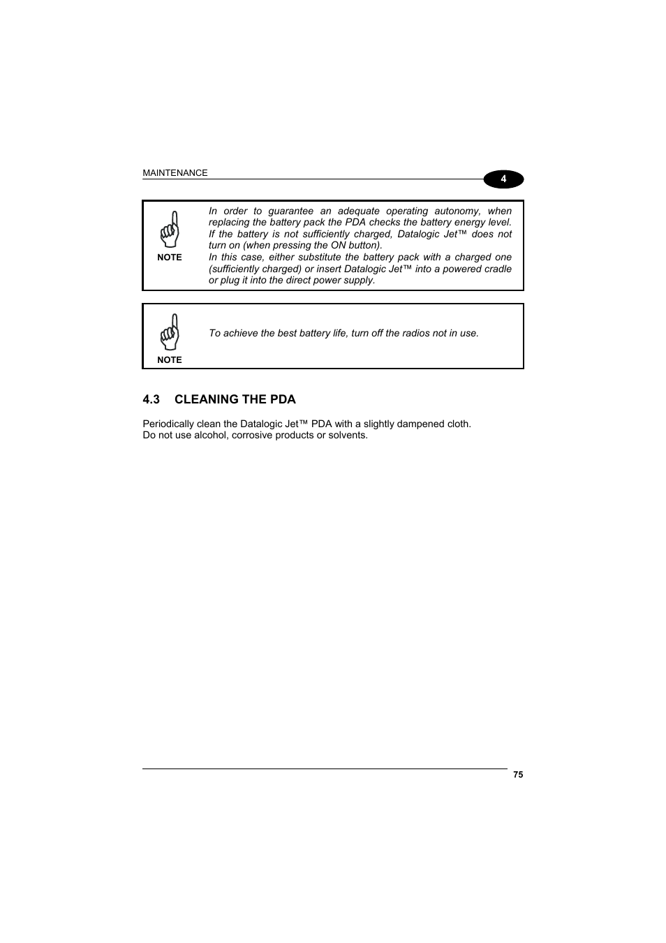 Cleaning the pda, 3 cleaning the pda | Datalogic Scanning Jet User Manual | Page 91 / 106