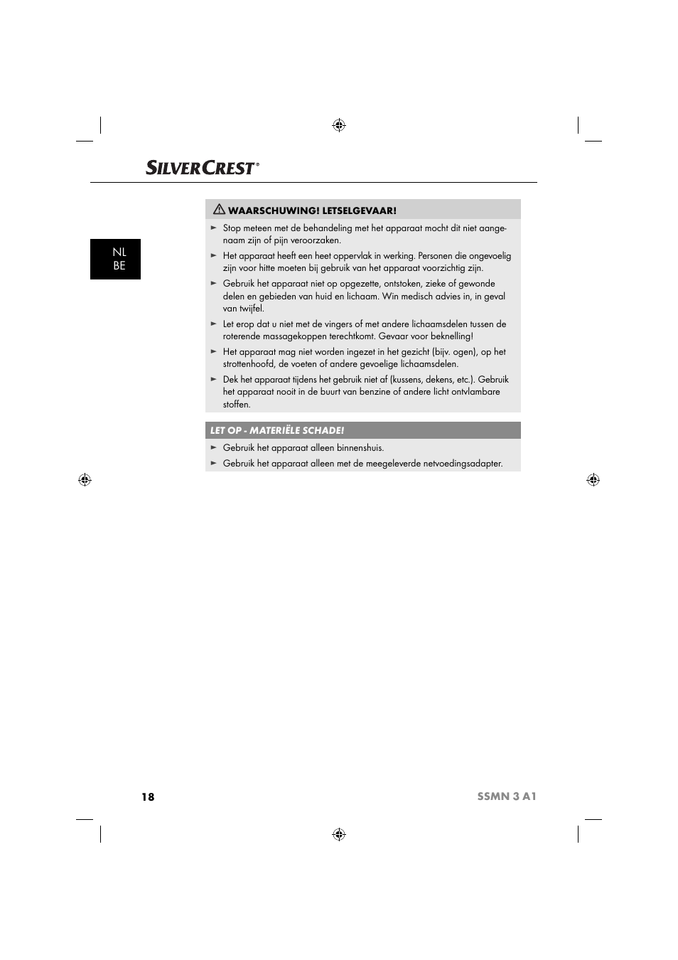 Nl be | Silvercrest SSMN 3 A1 User Manual | Page 20 / 48
