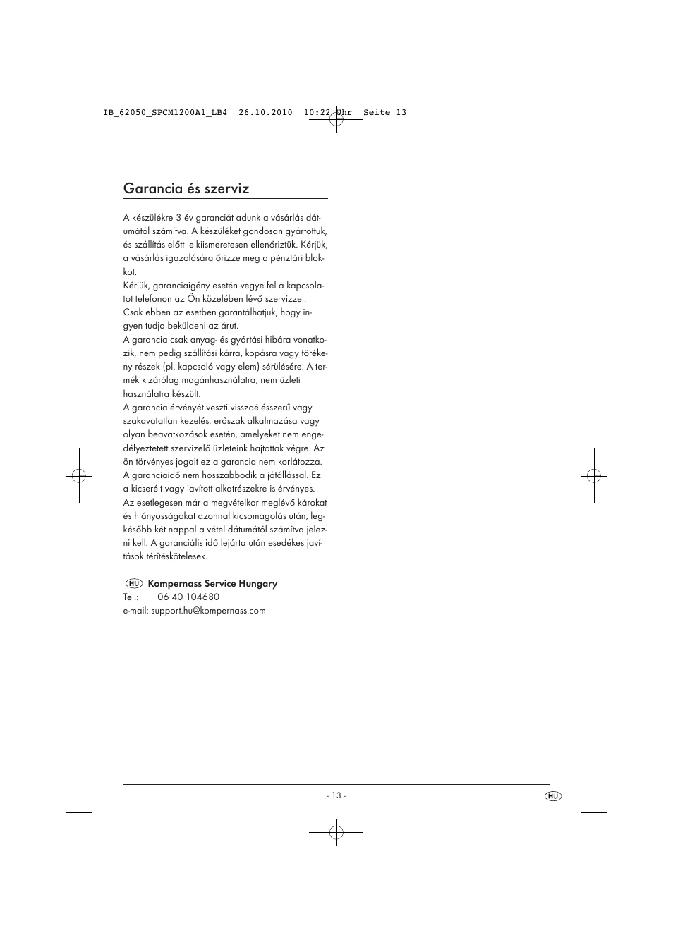 Garancia és szerviz | Silvercrest SPCM 1200 A1 User Manual | Page 15 / 31