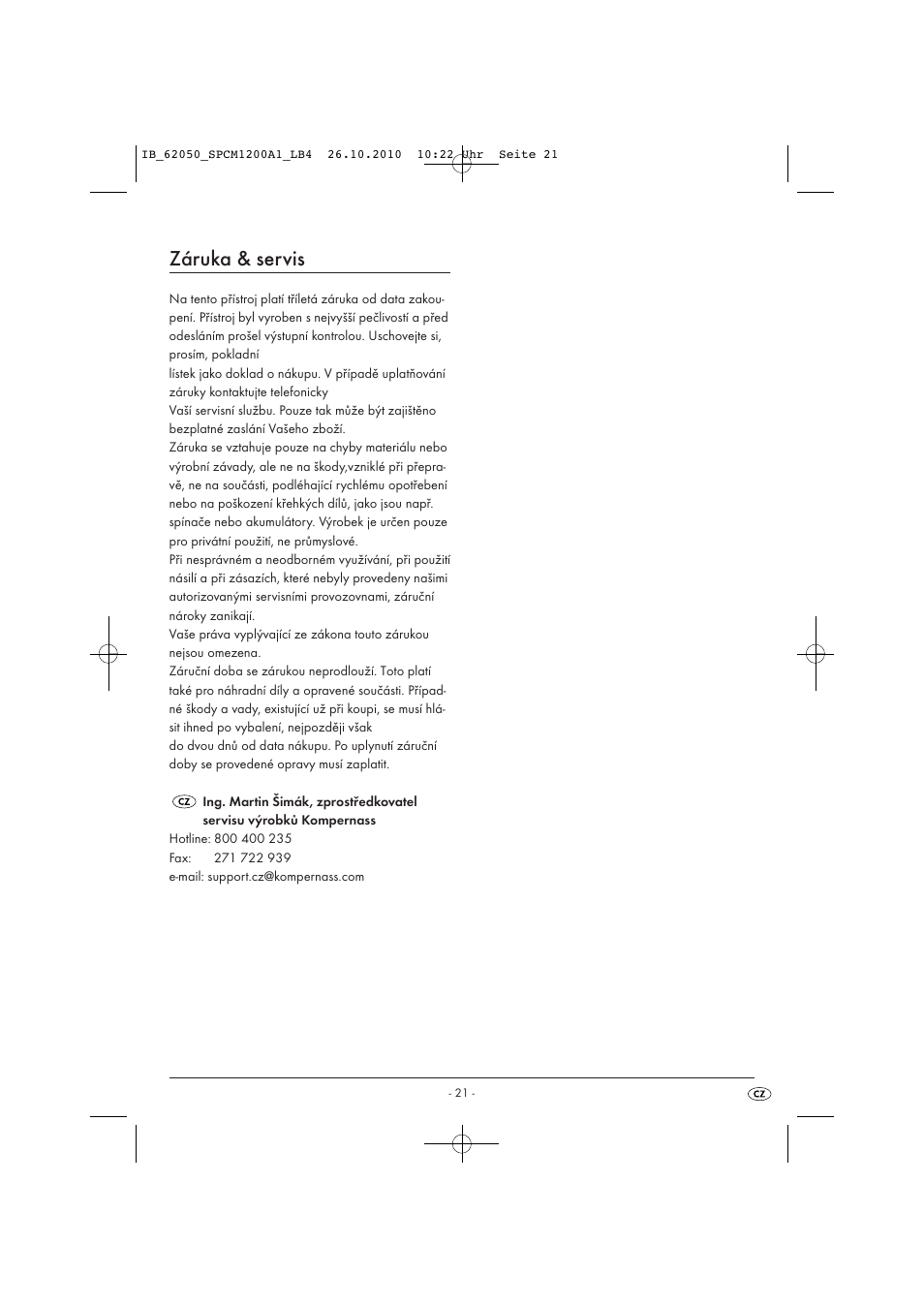 Záruka & servis | Silvercrest SPCM 1200 A1 User Manual | Page 23 / 31