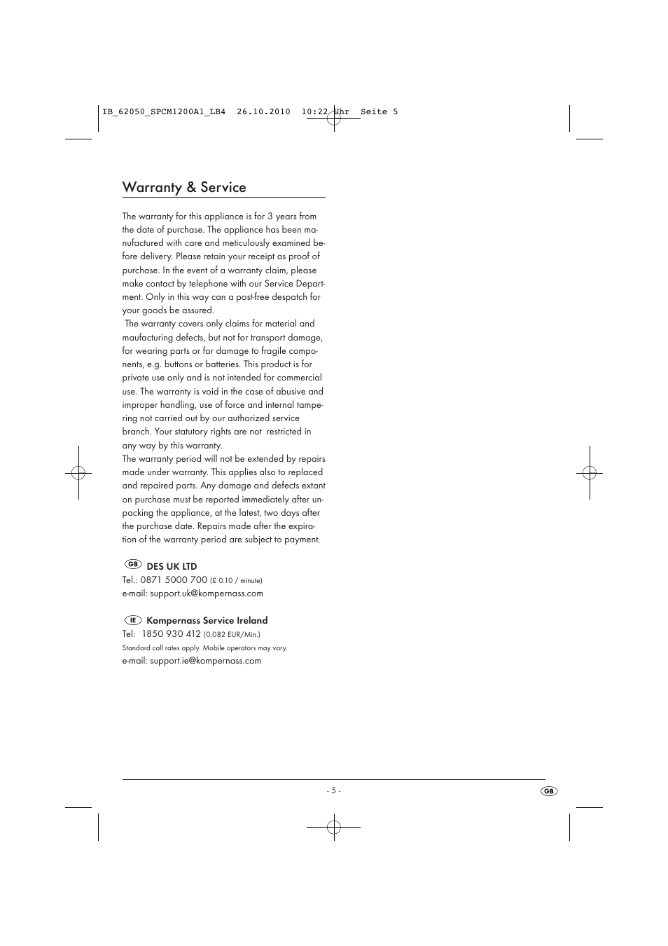 Warranty & service | Silvercrest SPCM 1200 A1 User Manual | Page 7 / 31