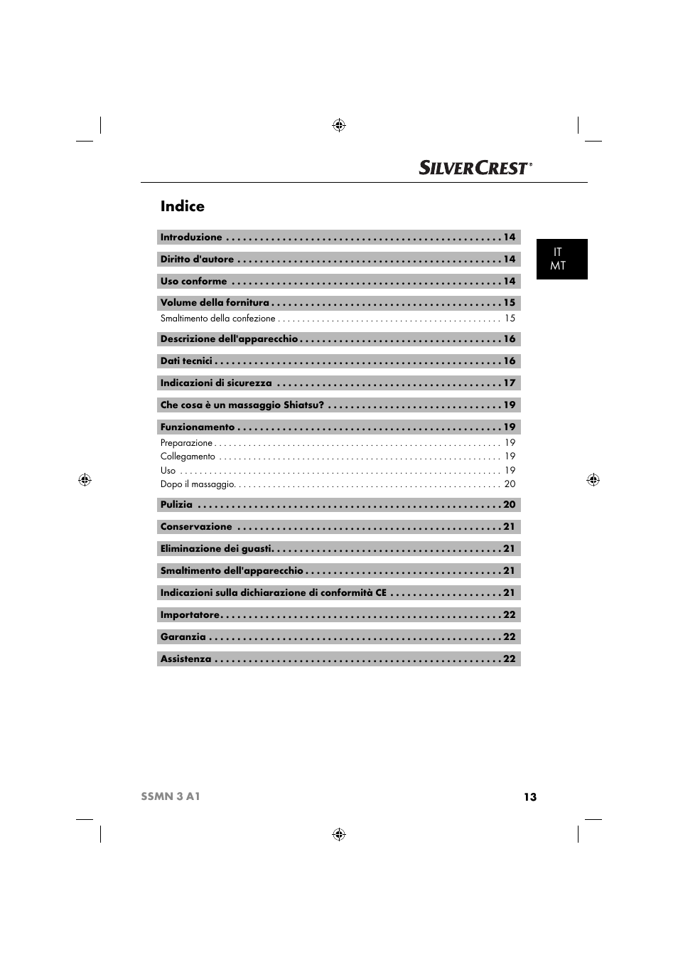 Indice, It mt | Silvercrest SSMN 3 A1 User Manual | Page 15 / 57