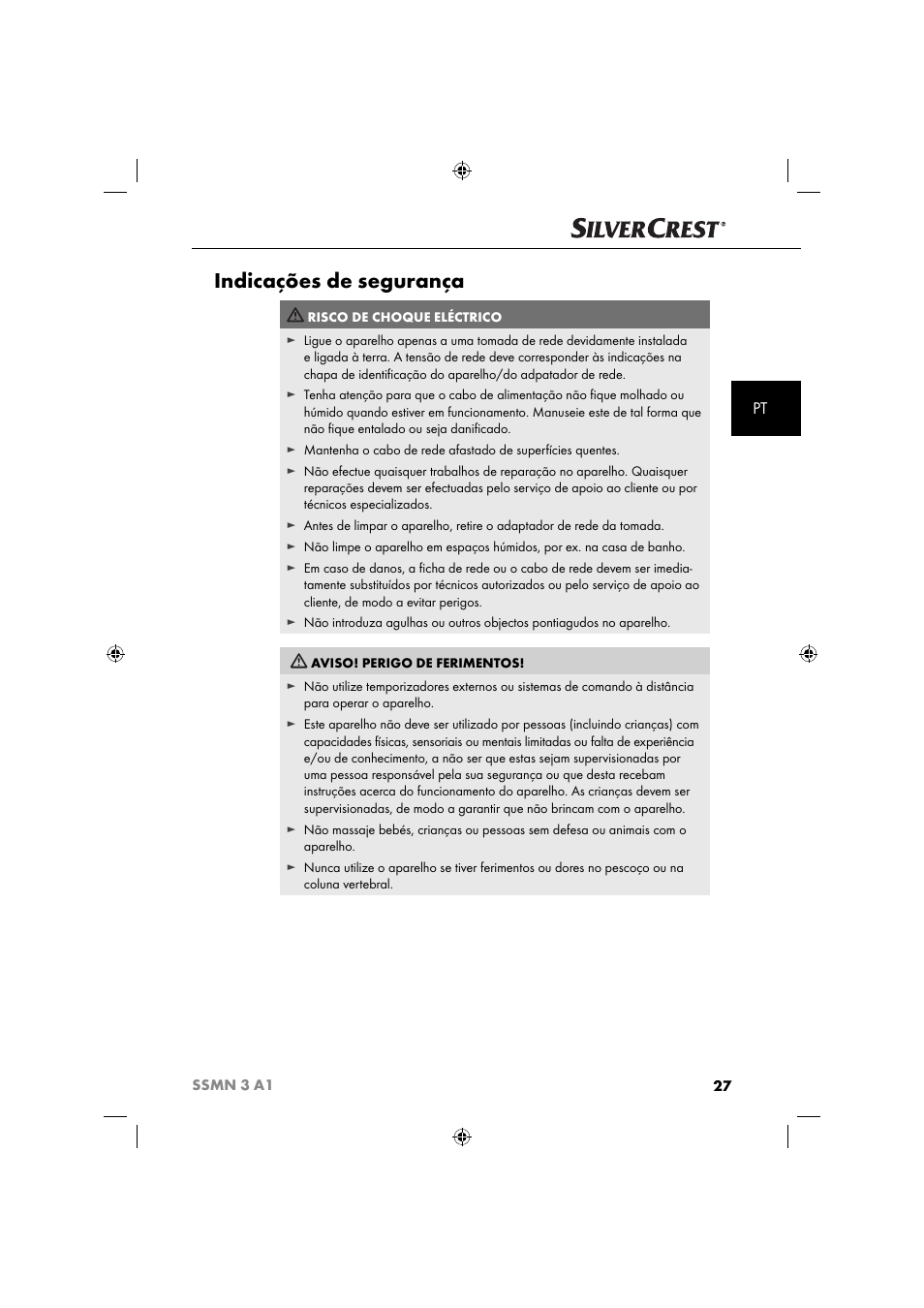 Indicações de segurança | Silvercrest SSMN 3 A1 User Manual | Page 29 / 57