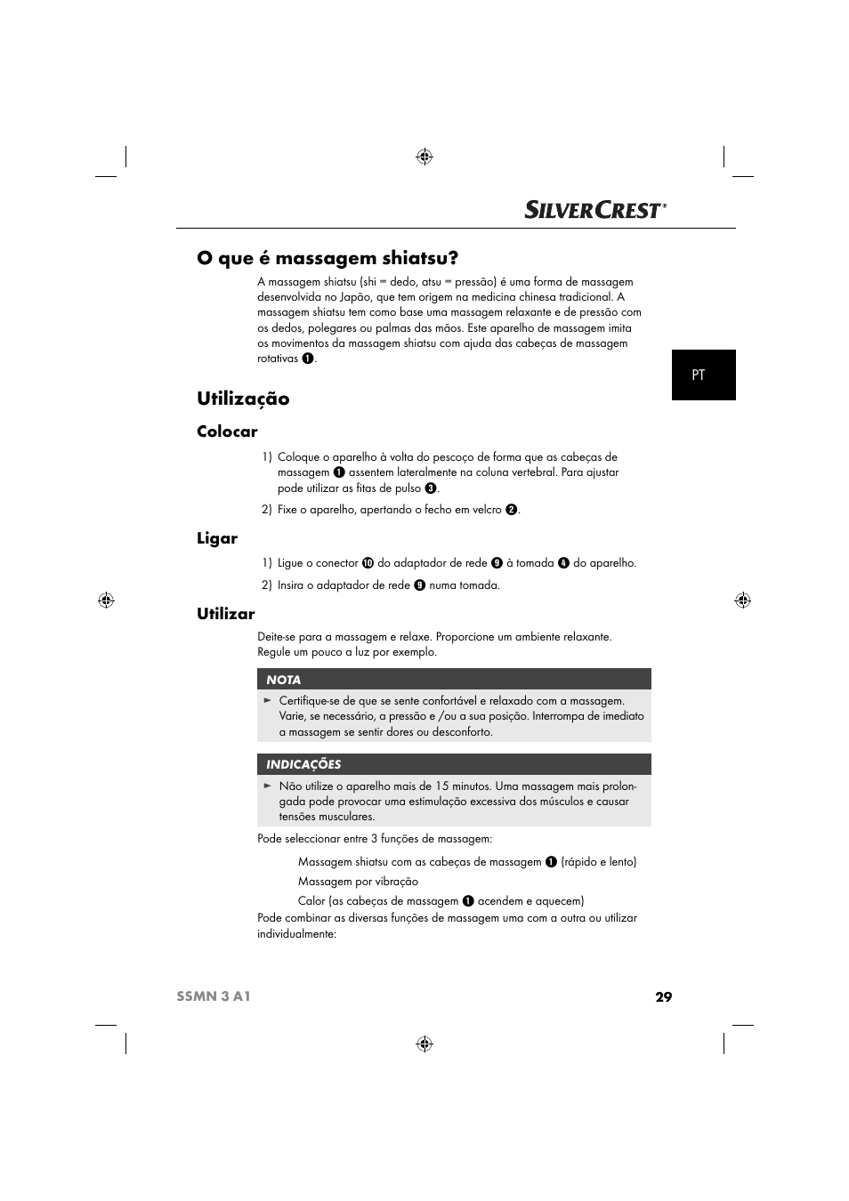 O que é massagem shiatsu, Utilização, Colocar | Ligar, Utilizar | Silvercrest SSMN 3 A1 User Manual | Page 31 / 57