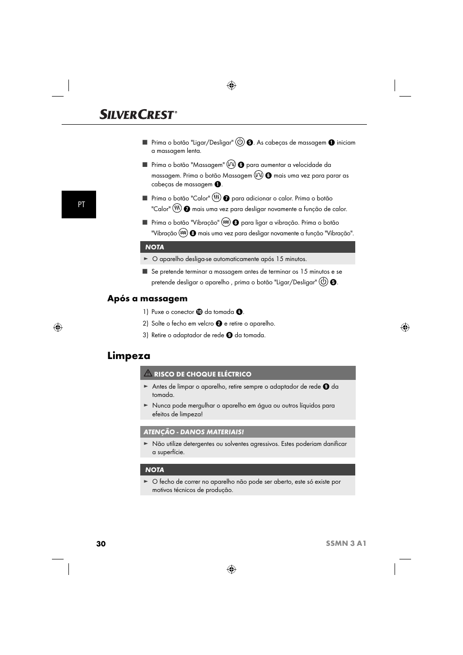 Limpeza, Após a massagem | Silvercrest SSMN 3 A1 User Manual | Page 32 / 57