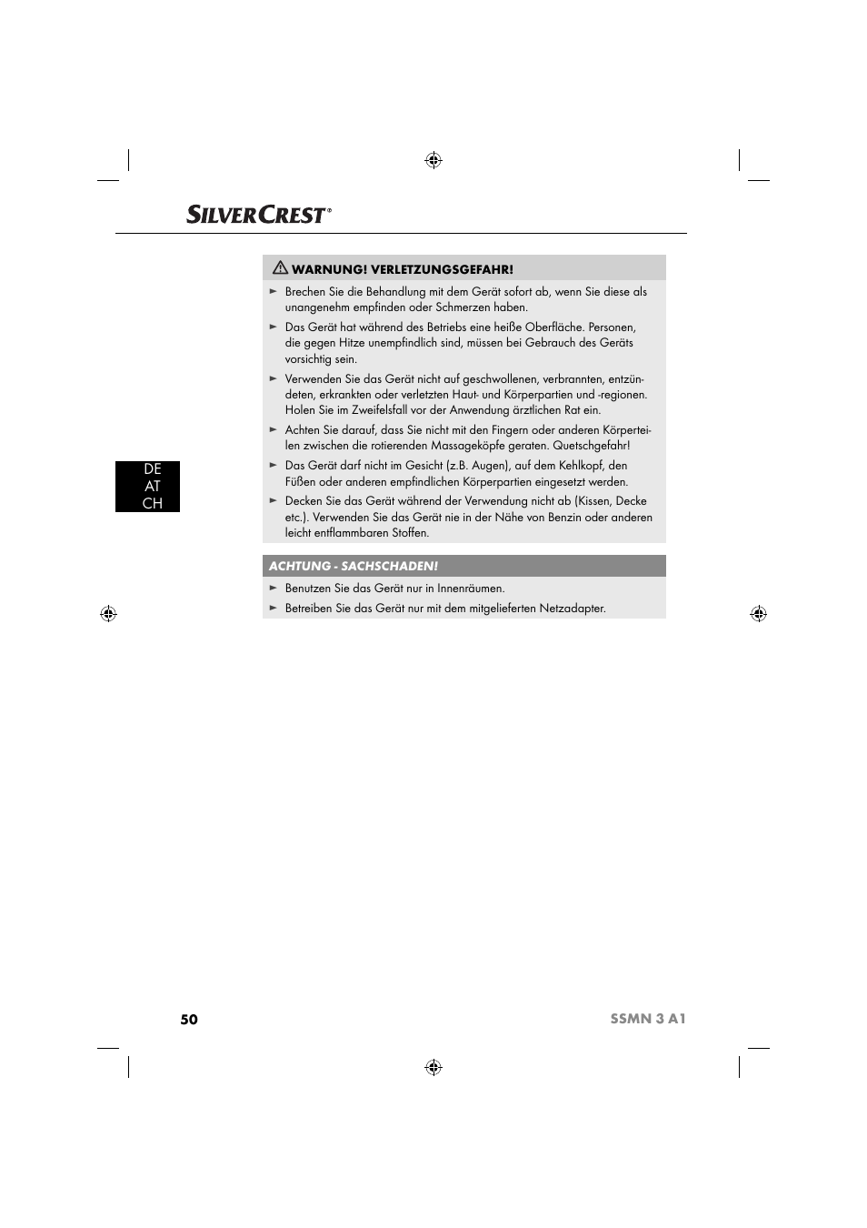 De at ch | Silvercrest SSMN 3 A1 User Manual | Page 52 / 57