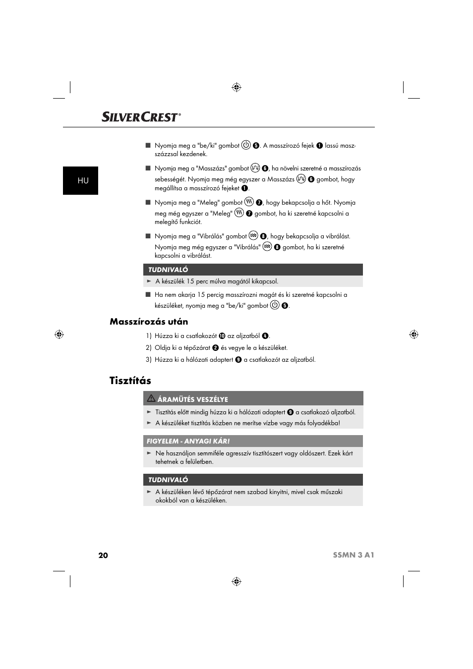Tisztítás, Masszírozás után | Silvercrest SSMN 3 A1 User Manual | Page 22 / 67