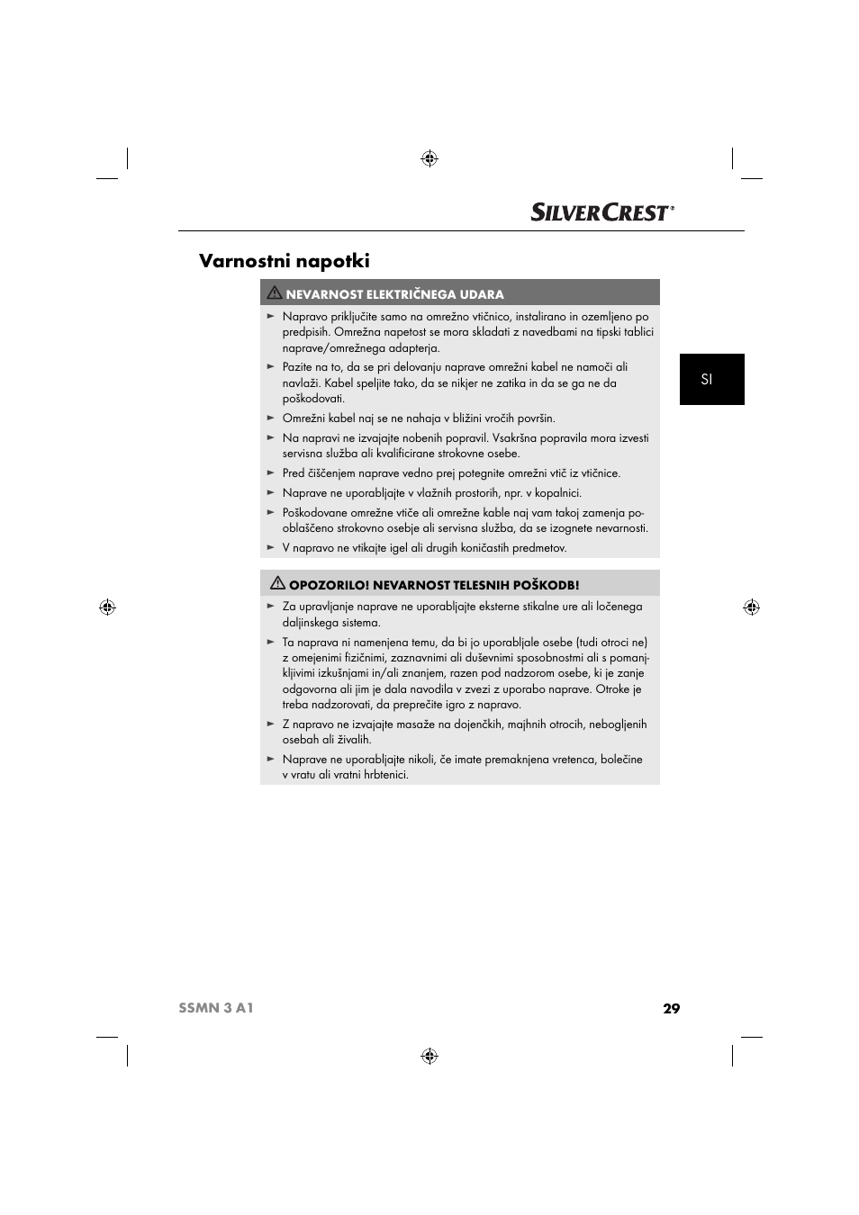 Varnostni napotki | Silvercrest SSMN 3 A1 User Manual | Page 31 / 67