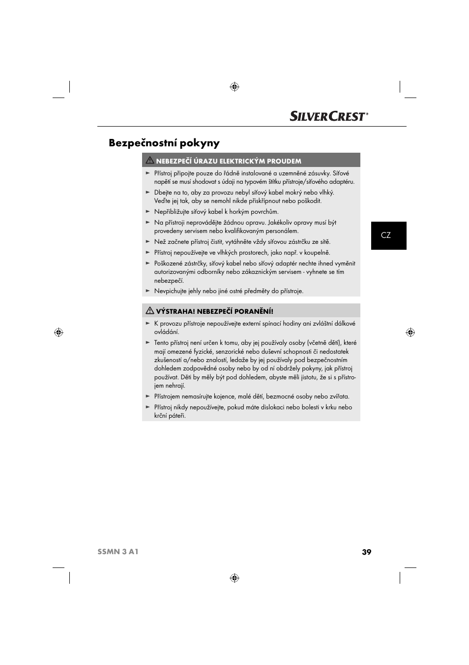 Bezpečnostní pokyny | Silvercrest SSMN 3 A1 User Manual | Page 41 / 67