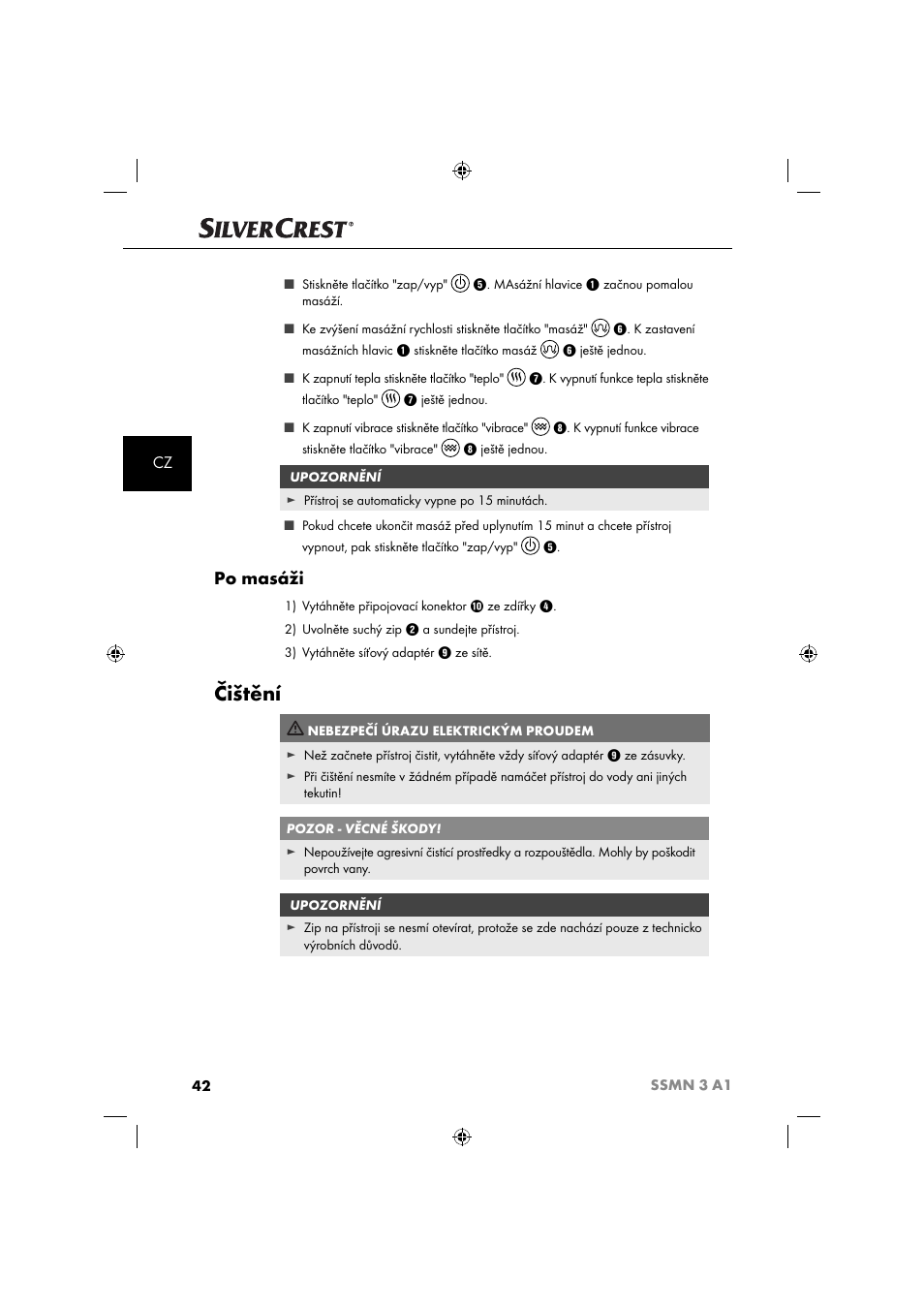 Čištění, Po masáži | Silvercrest SSMN 3 A1 User Manual | Page 44 / 67