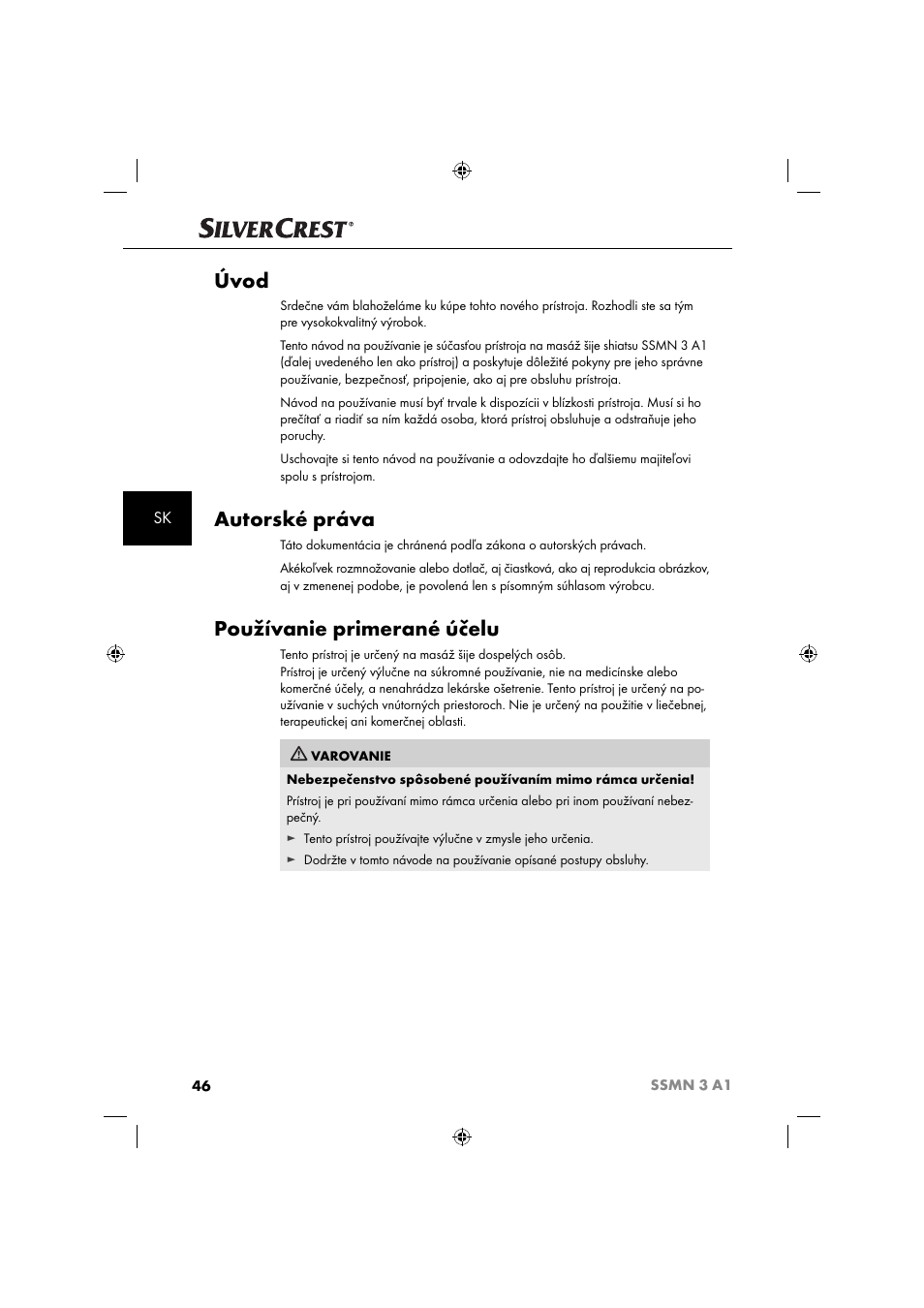 Úvod, Autorské práva, Používanie primerané účelu | Silvercrest SSMN 3 A1 User Manual | Page 48 / 67