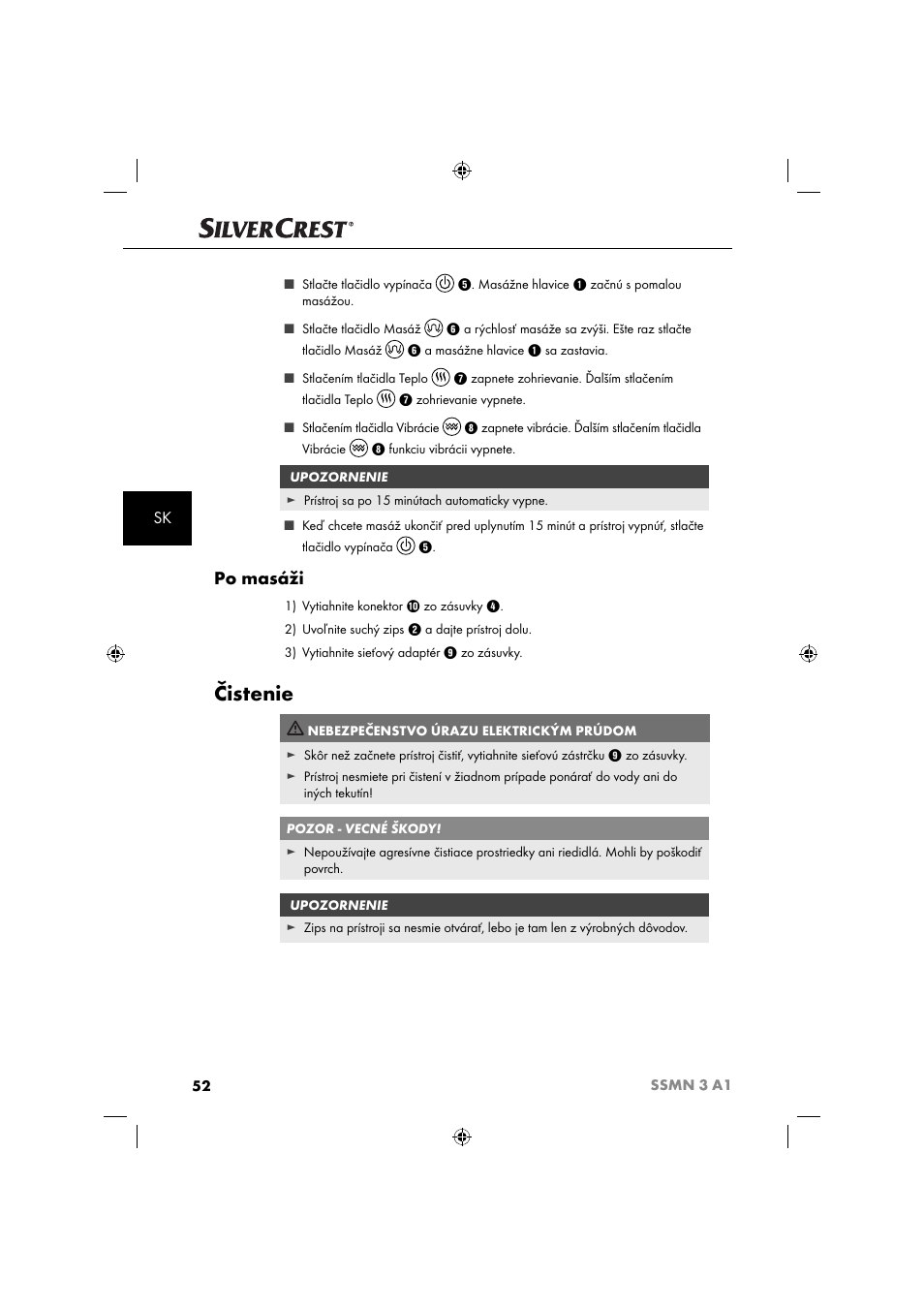 Čistenie, Po masáži | Silvercrest SSMN 3 A1 User Manual | Page 54 / 67