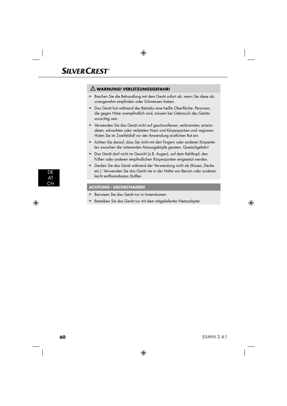 De at ch | Silvercrest SSMN 3 A1 User Manual | Page 62 / 67