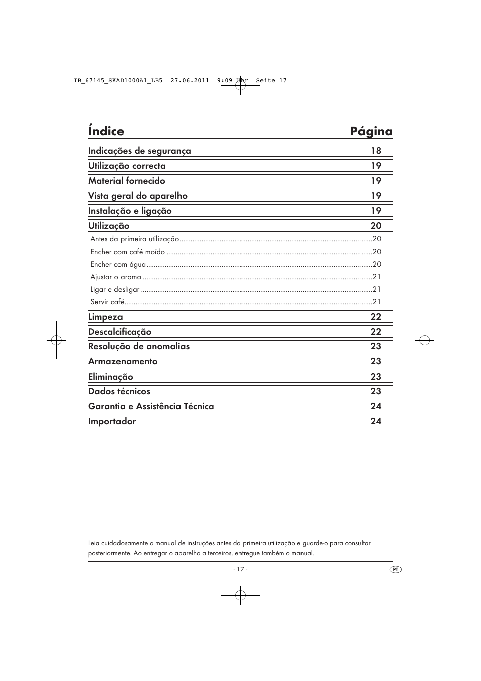 Índice página | Silvercrest SKAD 1000 A1 User Manual | Page 19 / 42