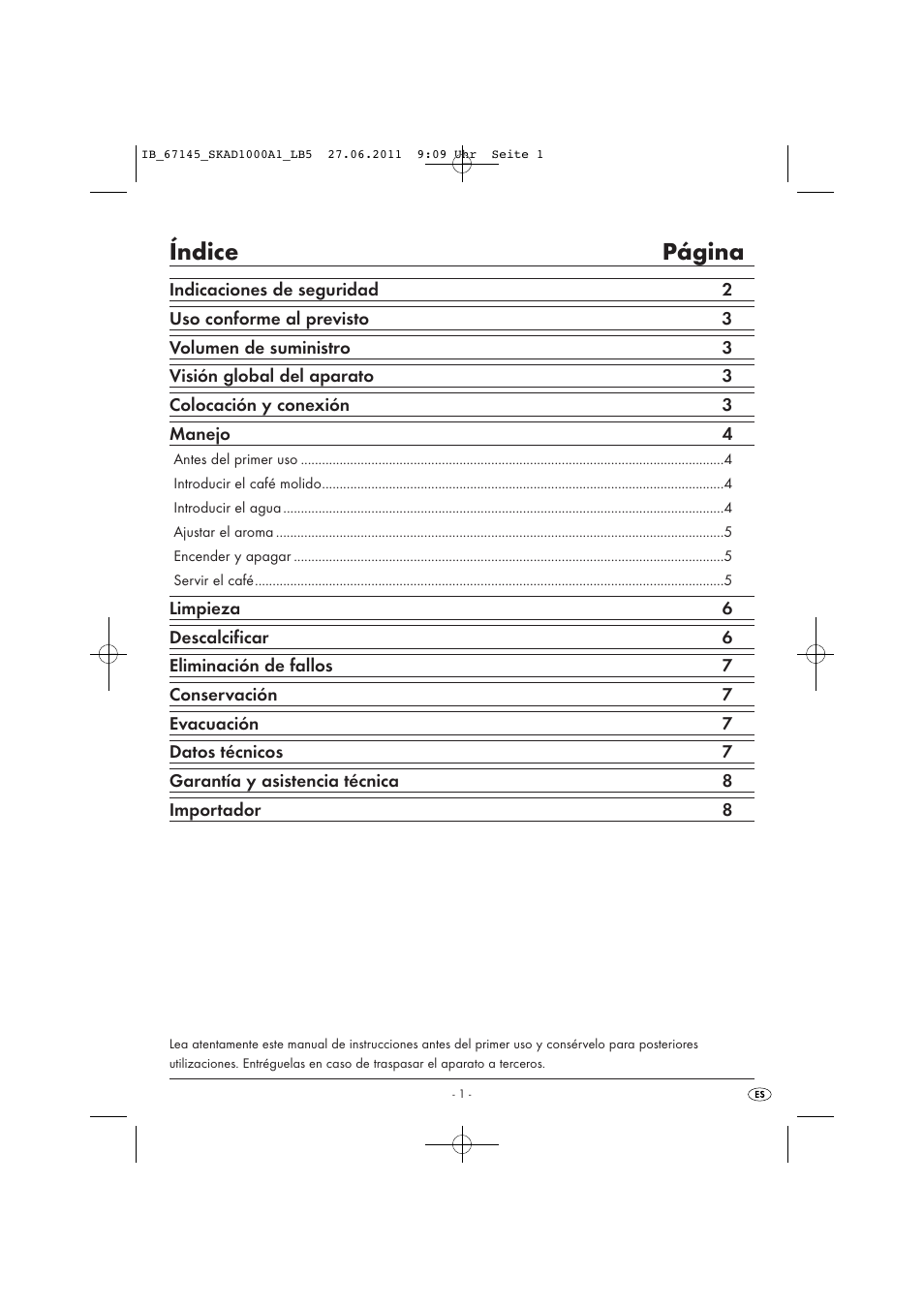 Índice página | Silvercrest SKAD 1000 A1 User Manual | Page 3 / 42