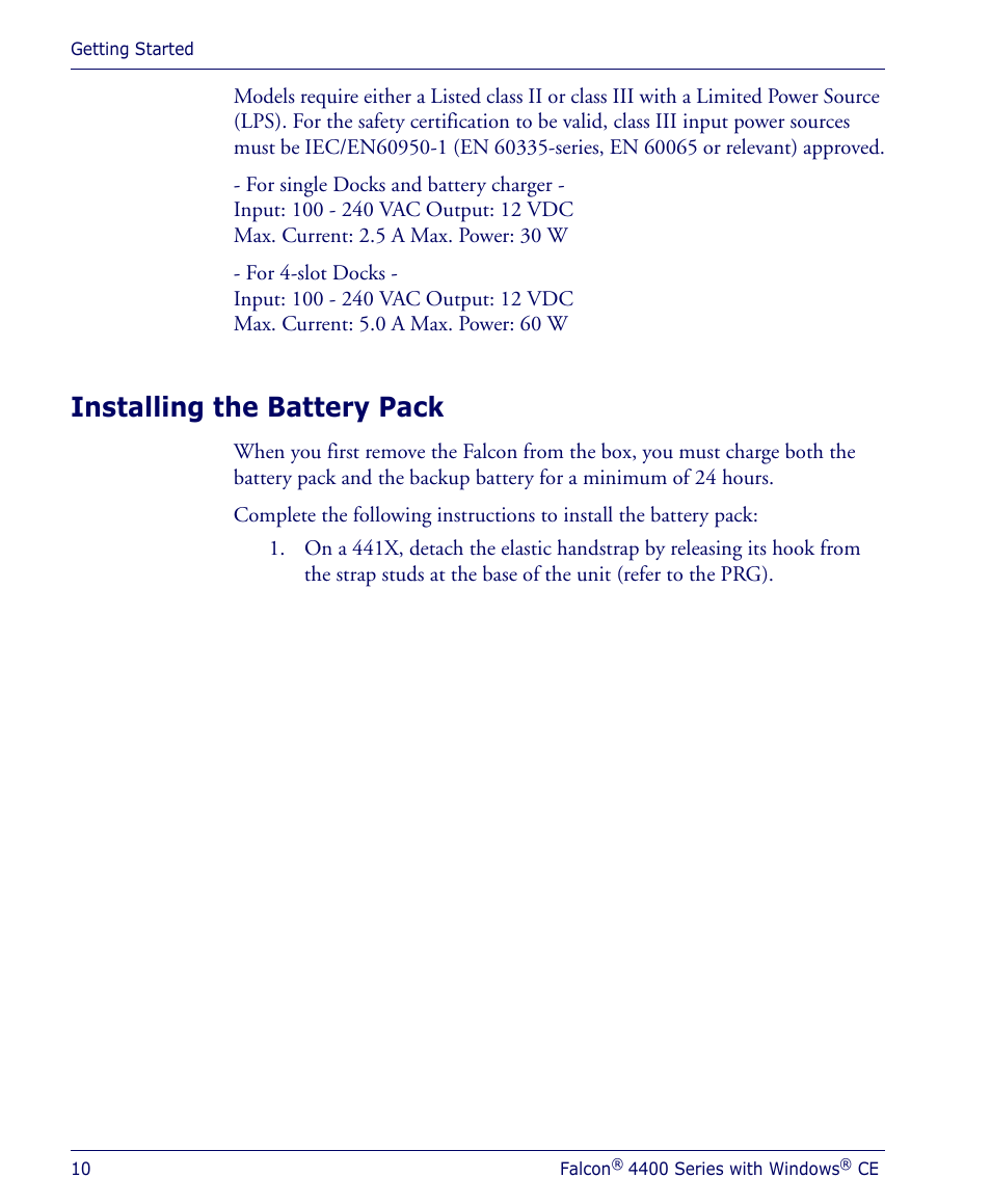 Installing the battery pack | Datalogic Scanning 4410 User Manual | Page 12 / 76