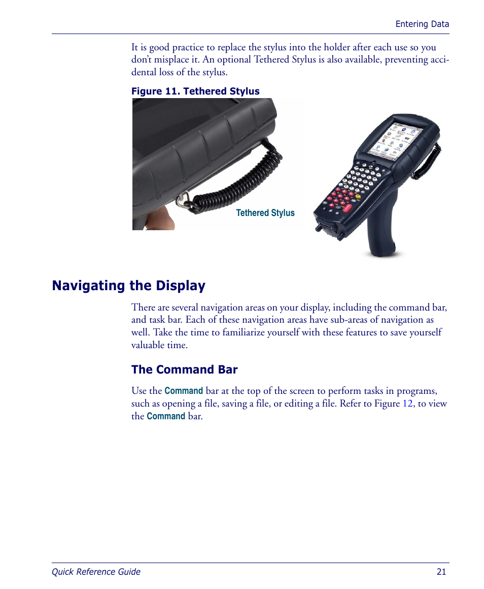 Navigating the display, The command bar | Datalogic Scanning 4410 User Manual | Page 23 / 76