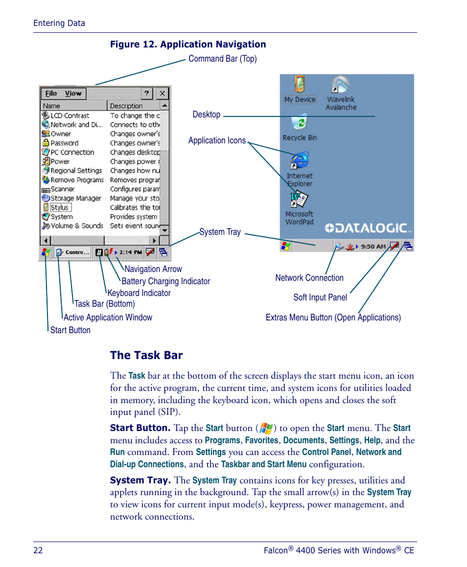 The task bar | Datalogic Scanning 4410 User Manual | Page 24 / 76