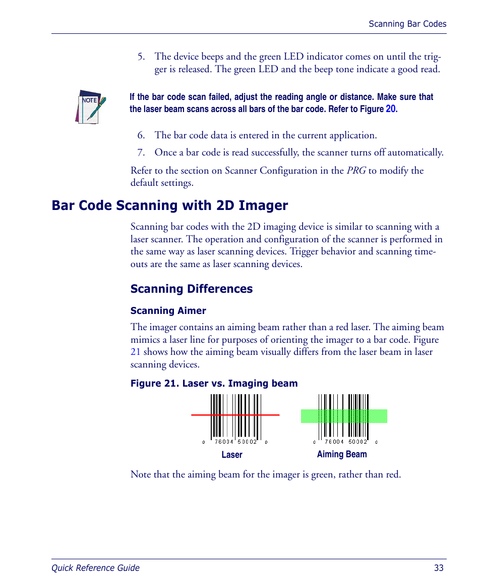 Bar code scanning with 2d imager, Scanning differences | Datalogic Scanning 4410 User Manual | Page 35 / 76