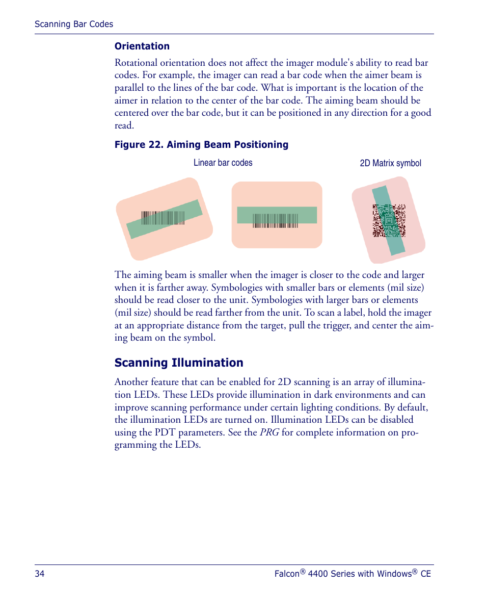 Scanning illumination | Datalogic Scanning 4410 User Manual | Page 36 / 76