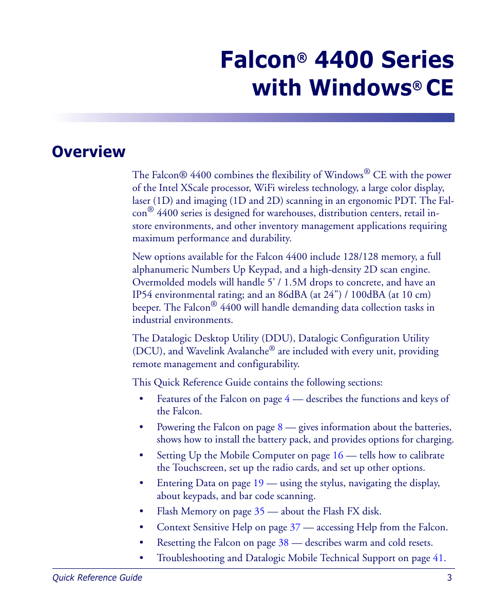 Falcon® 4400 series with windows® ce, Overview, Falcon | 4400 series, With windows | Datalogic Scanning 4410 User Manual | Page 5 / 76