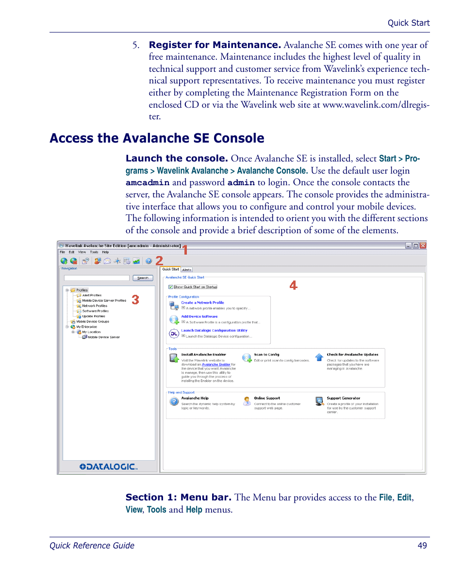 Access the avalanche se console | Datalogic Scanning 4410 User Manual | Page 51 / 76