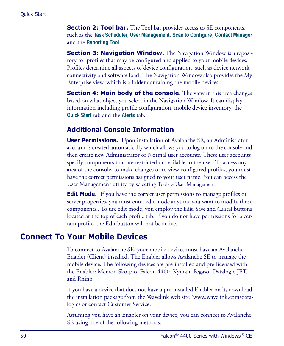 Additional console information, Connect to your mobile devices | Datalogic Scanning 4410 User Manual | Page 52 / 76