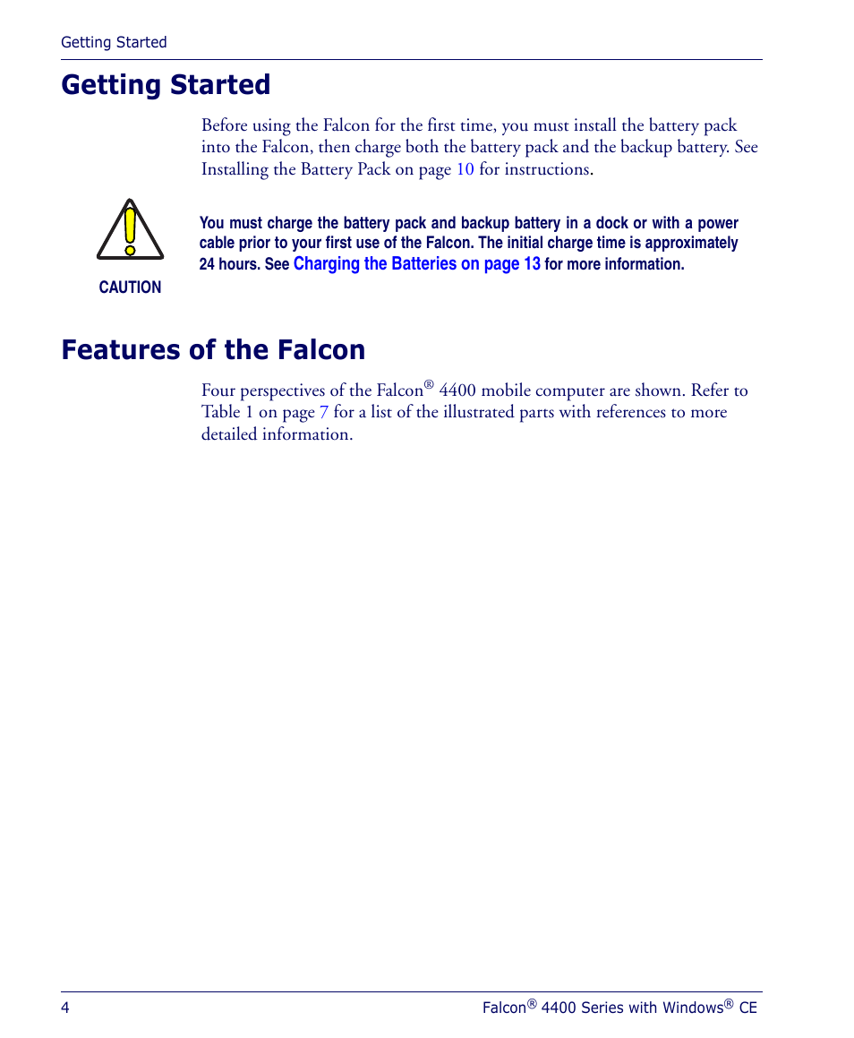 Getting started, Features of the falcon, Getting started features of the falcon | Datalogic Scanning 4410 User Manual | Page 6 / 76