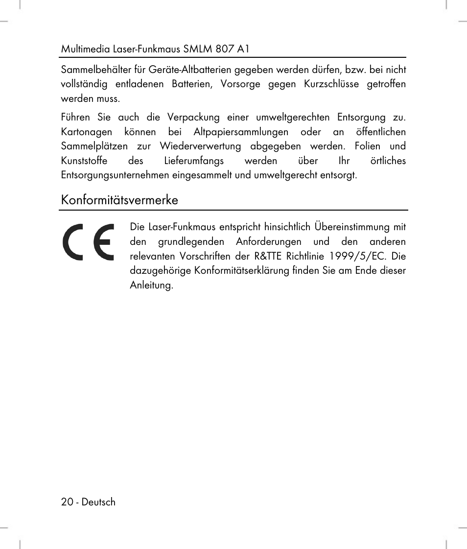 Konformitätsvermerke | Silvercrest SMLM 807 A1 User Manual | Page 22 / 92
