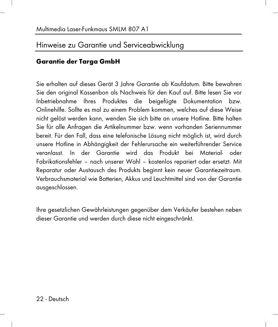 Hinweise zu garantie und serviceabwicklung | Silvercrest SMLM 807 A1 User Manual | Page 24 / 92