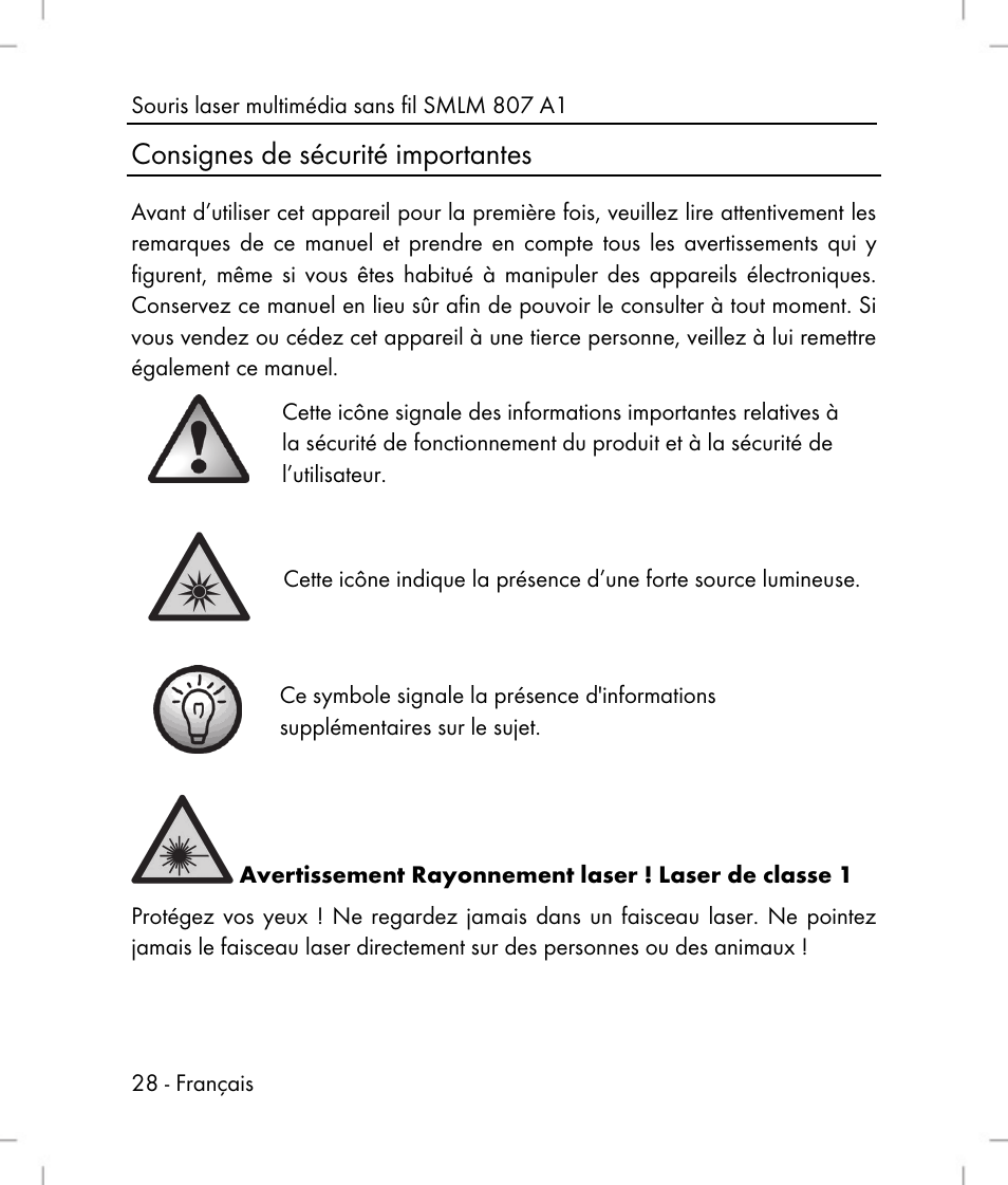 Consignes de sécurité importantes | Silvercrest SMLM 807 A1 User Manual | Page 30 / 92