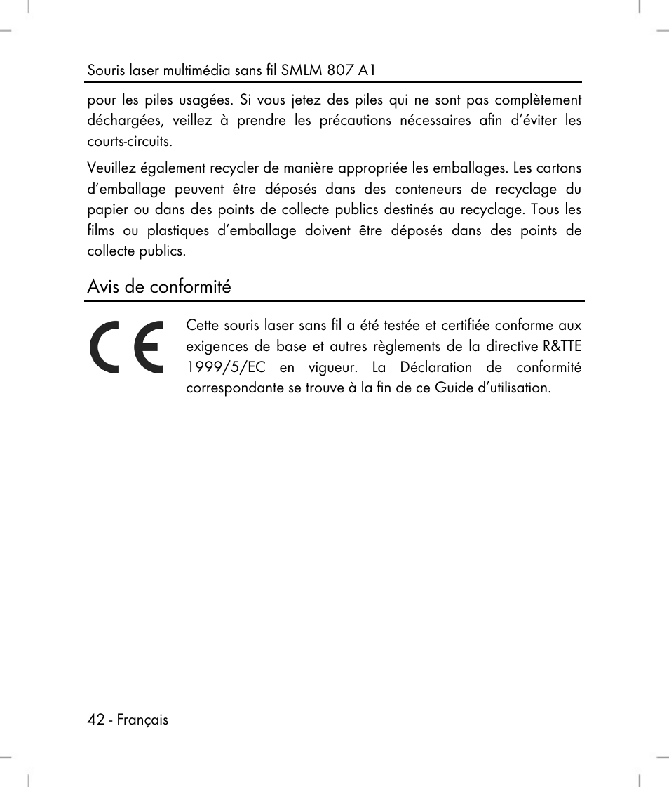 Avis de conformité | Silvercrest SMLM 807 A1 User Manual | Page 44 / 92