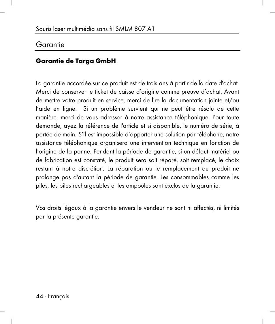 Garantie | Silvercrest SMLM 807 A1 User Manual | Page 46 / 92