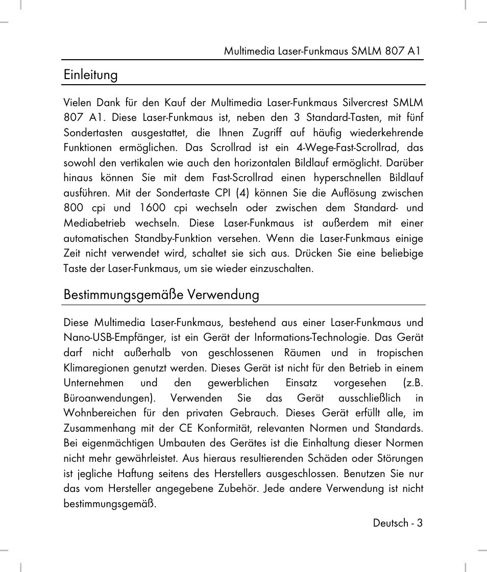 Einleitung, Bestimmungsgemäße verwendung | Silvercrest SMLM 807 A1 User Manual | Page 5 / 92