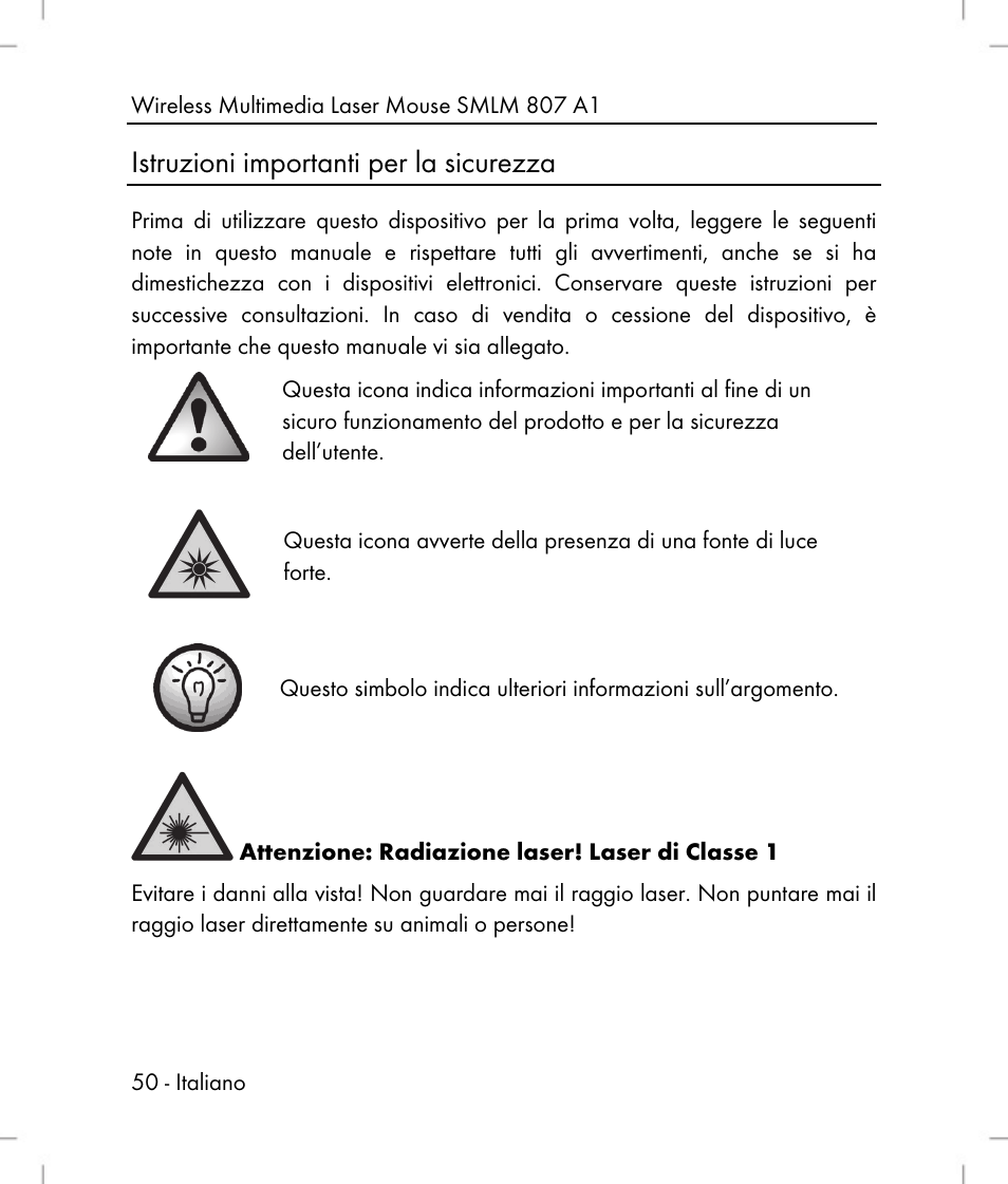 Istruzioni importanti per la sicurezza | Silvercrest SMLM 807 A1 User Manual | Page 52 / 92