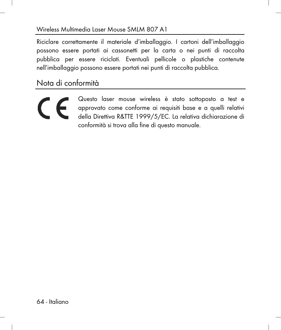 Nota di conformità | Silvercrest SMLM 807 A1 User Manual | Page 66 / 92