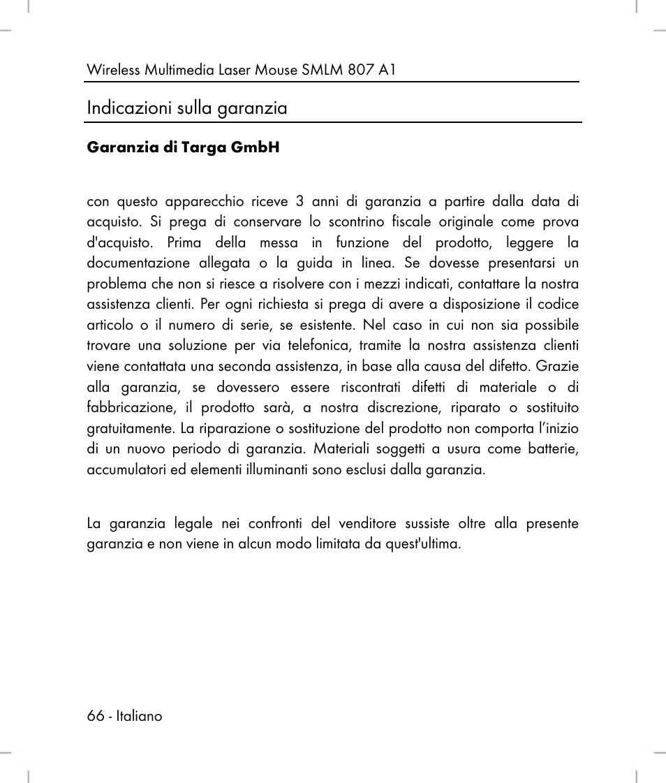 Indicazioni sulla garanzia | Silvercrest SMLM 807 A1 User Manual | Page 68 / 92
