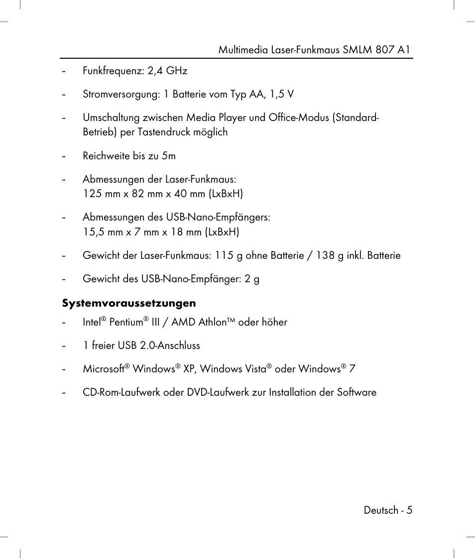 Silvercrest SMLM 807 A1 User Manual | Page 7 / 92