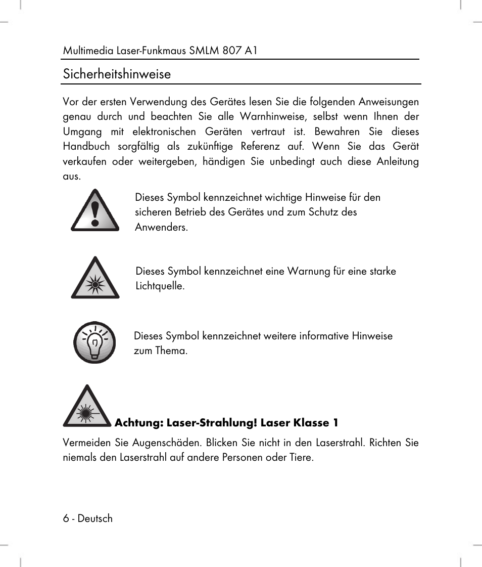 Sicherheitshinweise | Silvercrest SMLM 807 A1 User Manual | Page 8 / 92