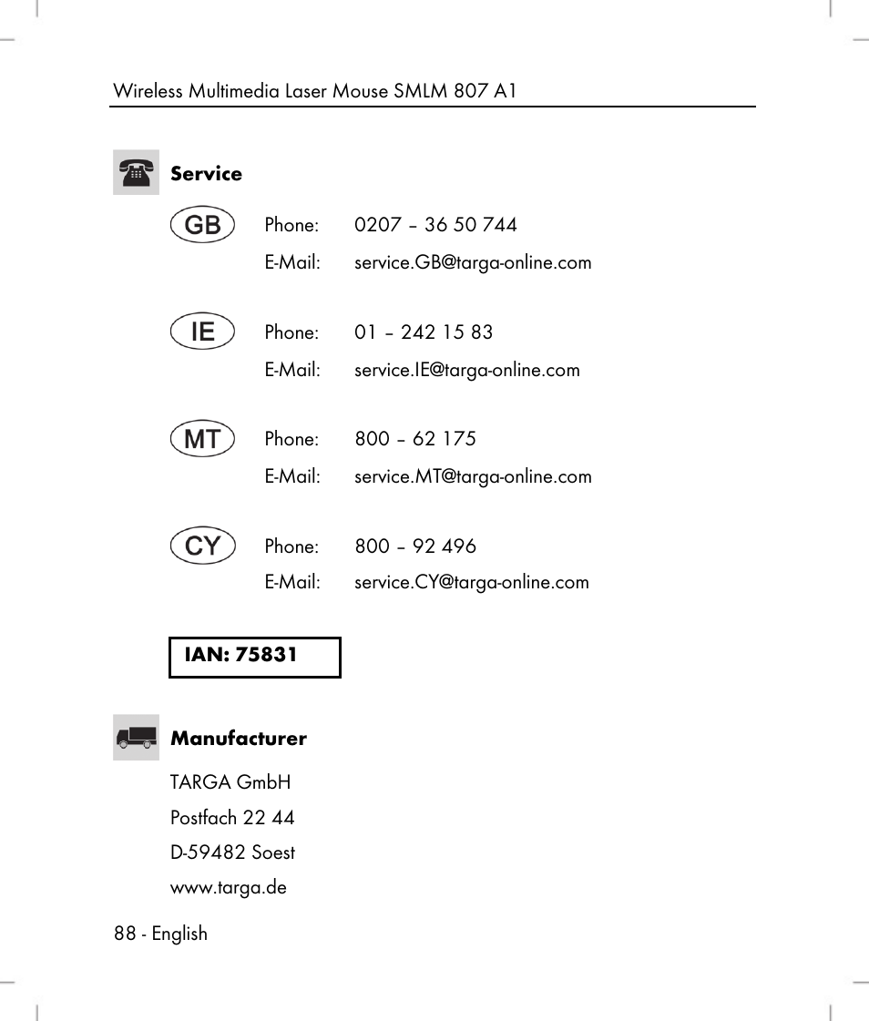 Silvercrest SMLM 807 A1 User Manual | Page 90 / 92