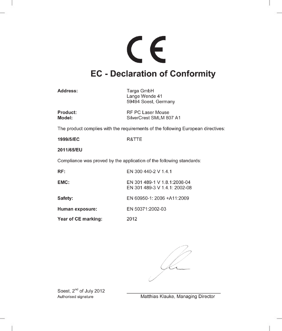 Silvercrest SMLM 807 A1 User Manual | Page 70 / 70