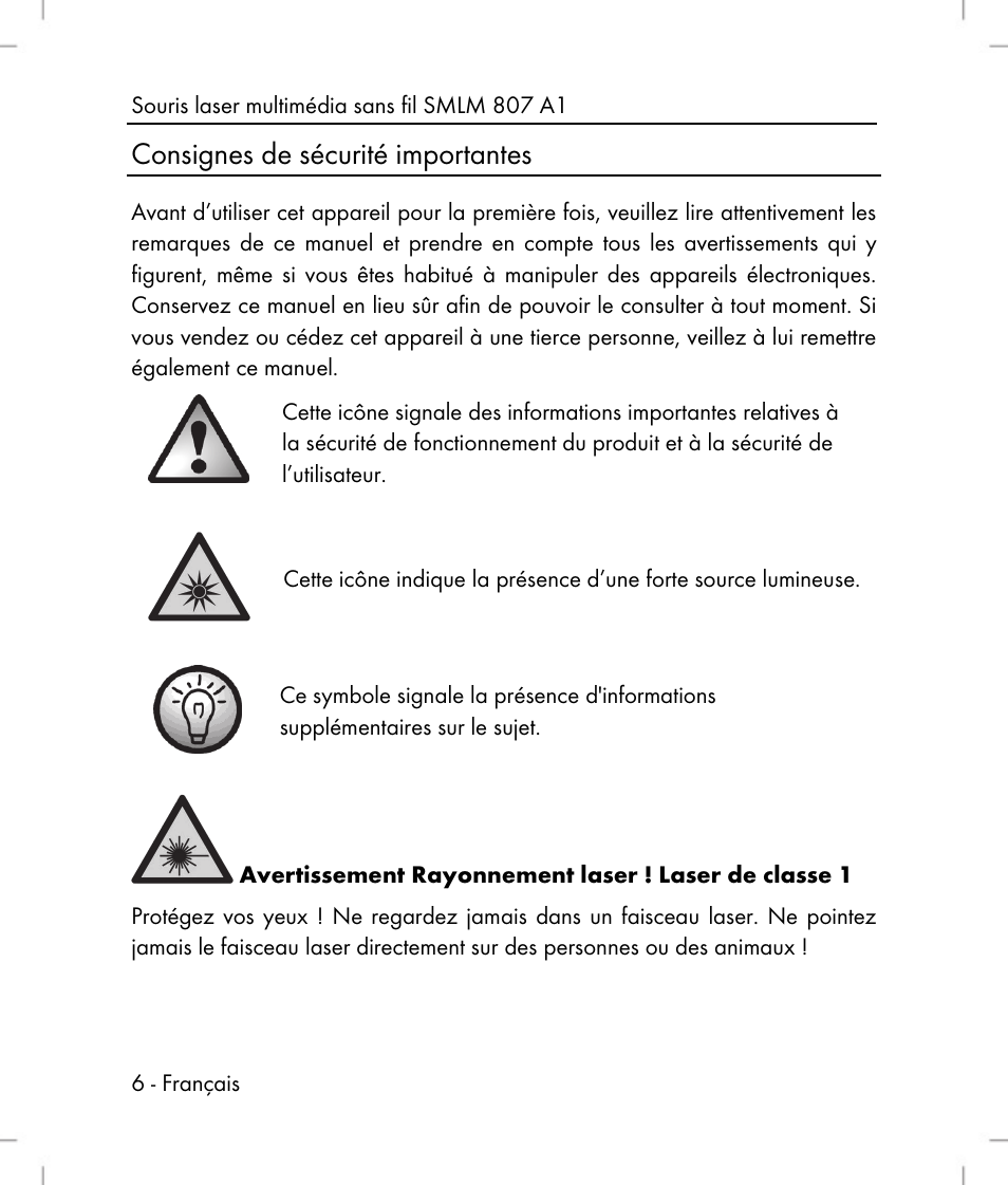 Consignes de sécurité importantes | Silvercrest SMLM 807 A1 User Manual | Page 8 / 70