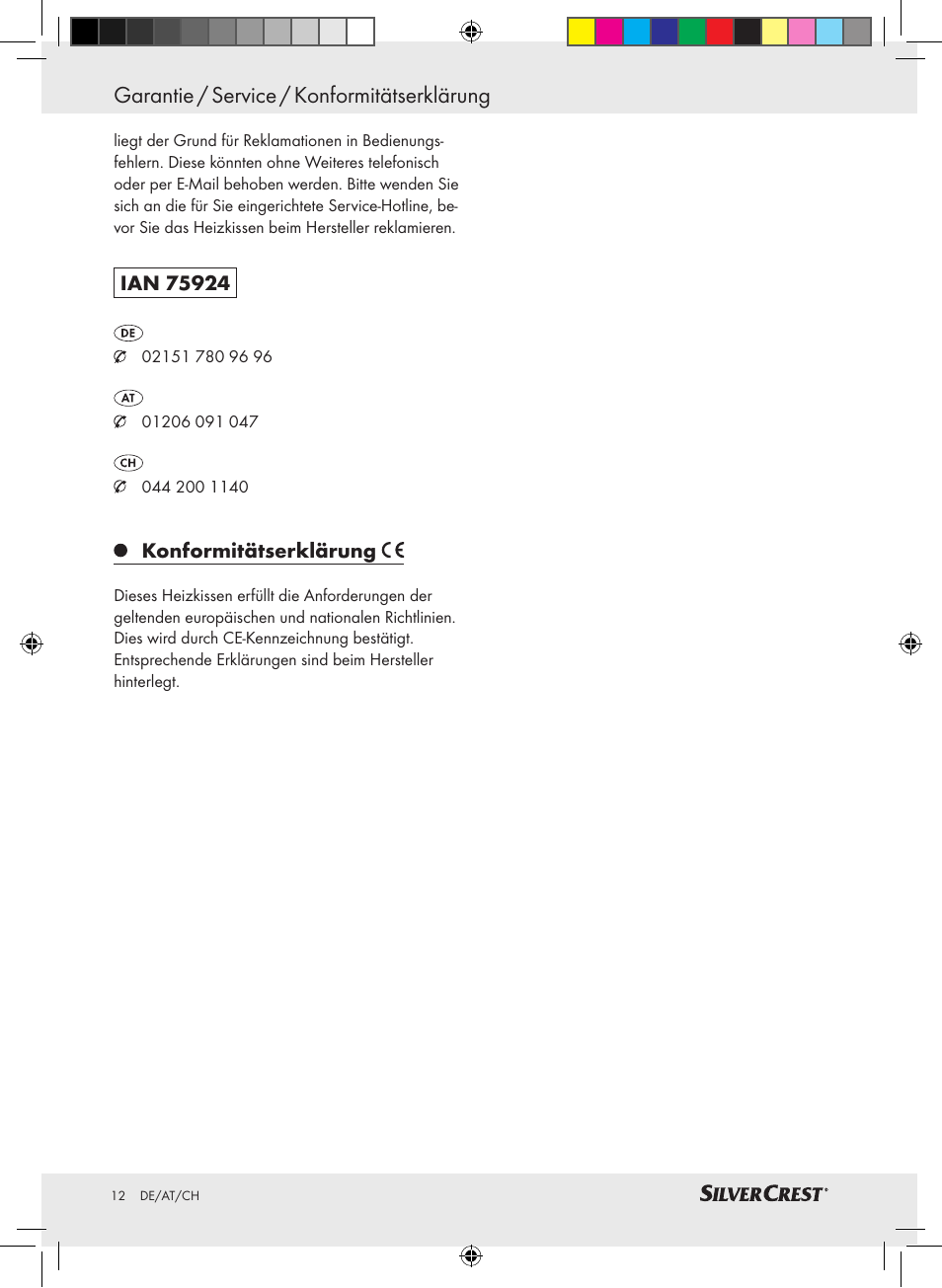 Garantie / service / konformitätserklärung | Silvercrest SRNH 100 A2 User Manual | Page 12 / 45