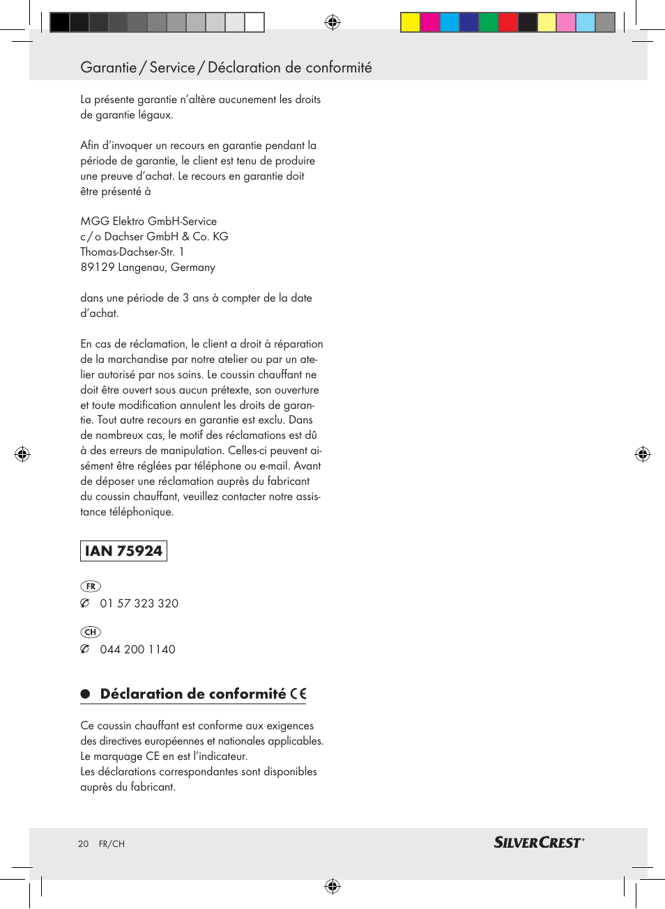 Garantie / service / déclaration de conformité | Silvercrest SRNH 100 A2 User Manual | Page 20 / 45