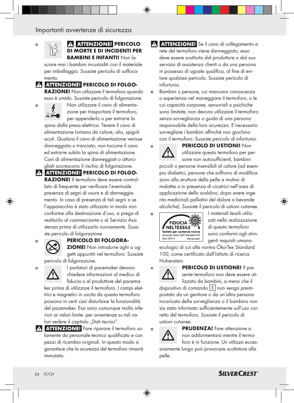 Importanti avvertenze di sicurezza | Silvercrest SRNH 100 A2 User Manual | Page 24 / 45