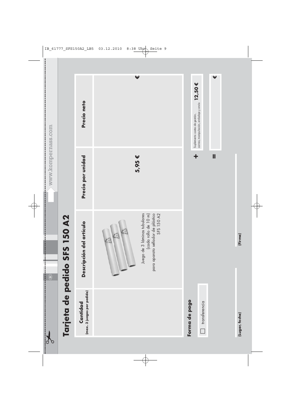 Tarjet a de pedido sfs 1 50 a2 | Silvercrest SFS 150 A2 User Manual | Page 11 / 58