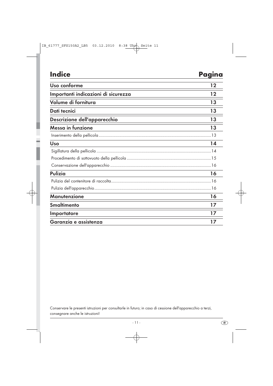 Indice pagina | Silvercrest SFS 150 A2 User Manual | Page 13 / 58